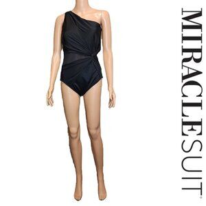 Miraclesuit Network News Minx Underwire One Shoulder Swimsuit NWT Black Size 14